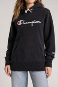 Felpa con cappuccio Champion nera con logo – Donna Taglia M