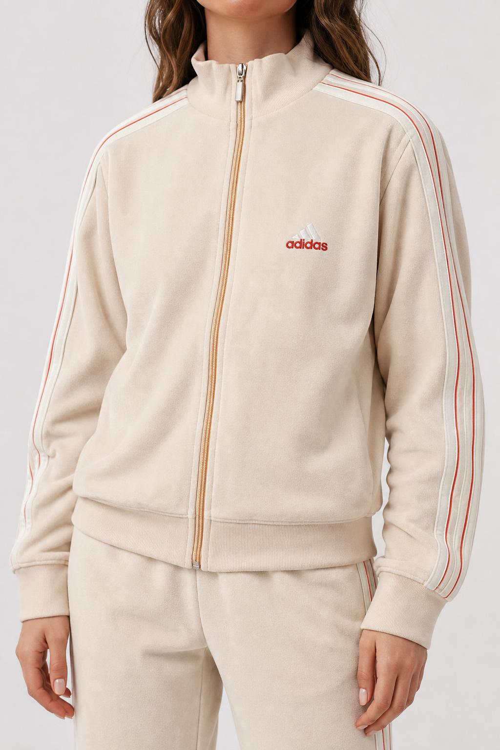 Track jacket Adidas crema con profili rossi – Donna Taglia M