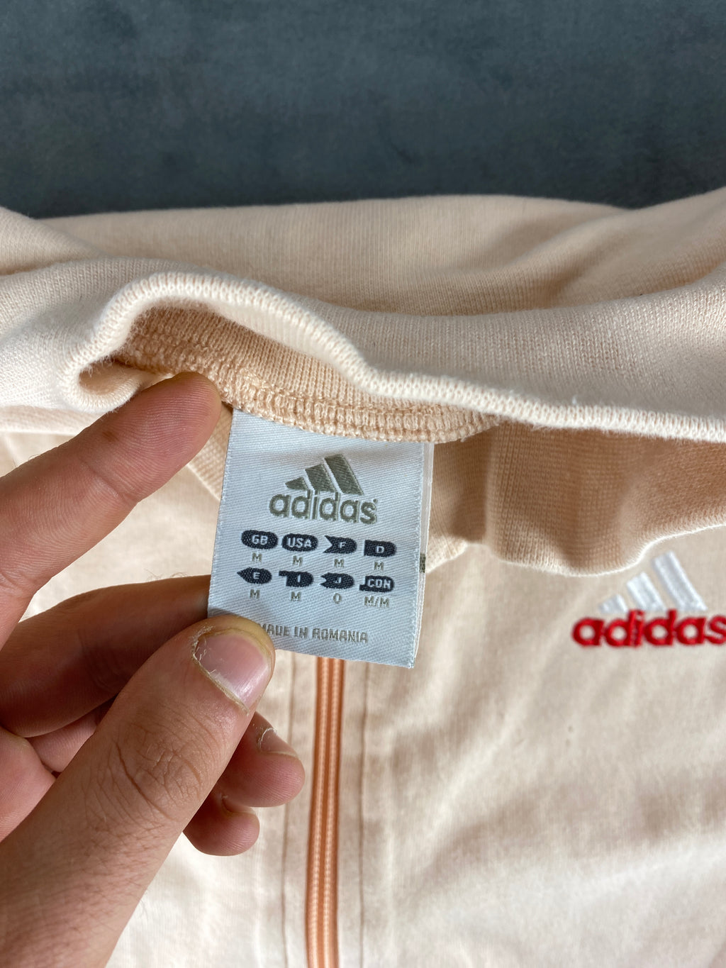 Track jacket Adidas crema con profili rossi – Donna Taglia M