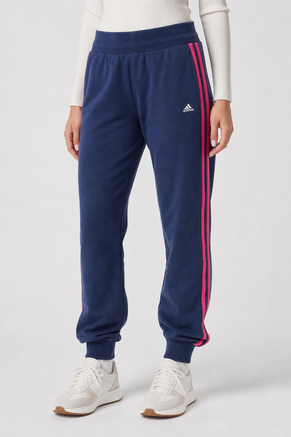 Pantaloni tuta Adidas blu navy con 3 strisce rosa – Donna Taglia M