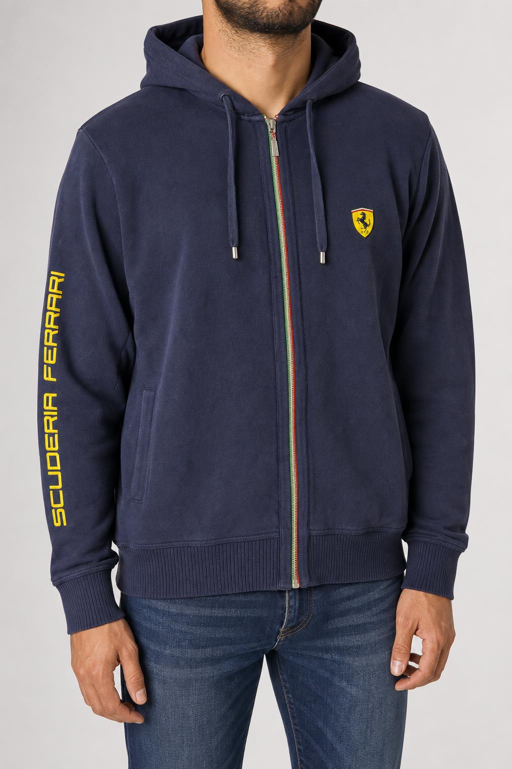 Felpa con cappuccio full-zip Ferrari blu navy vintage – Uomo Taglia L