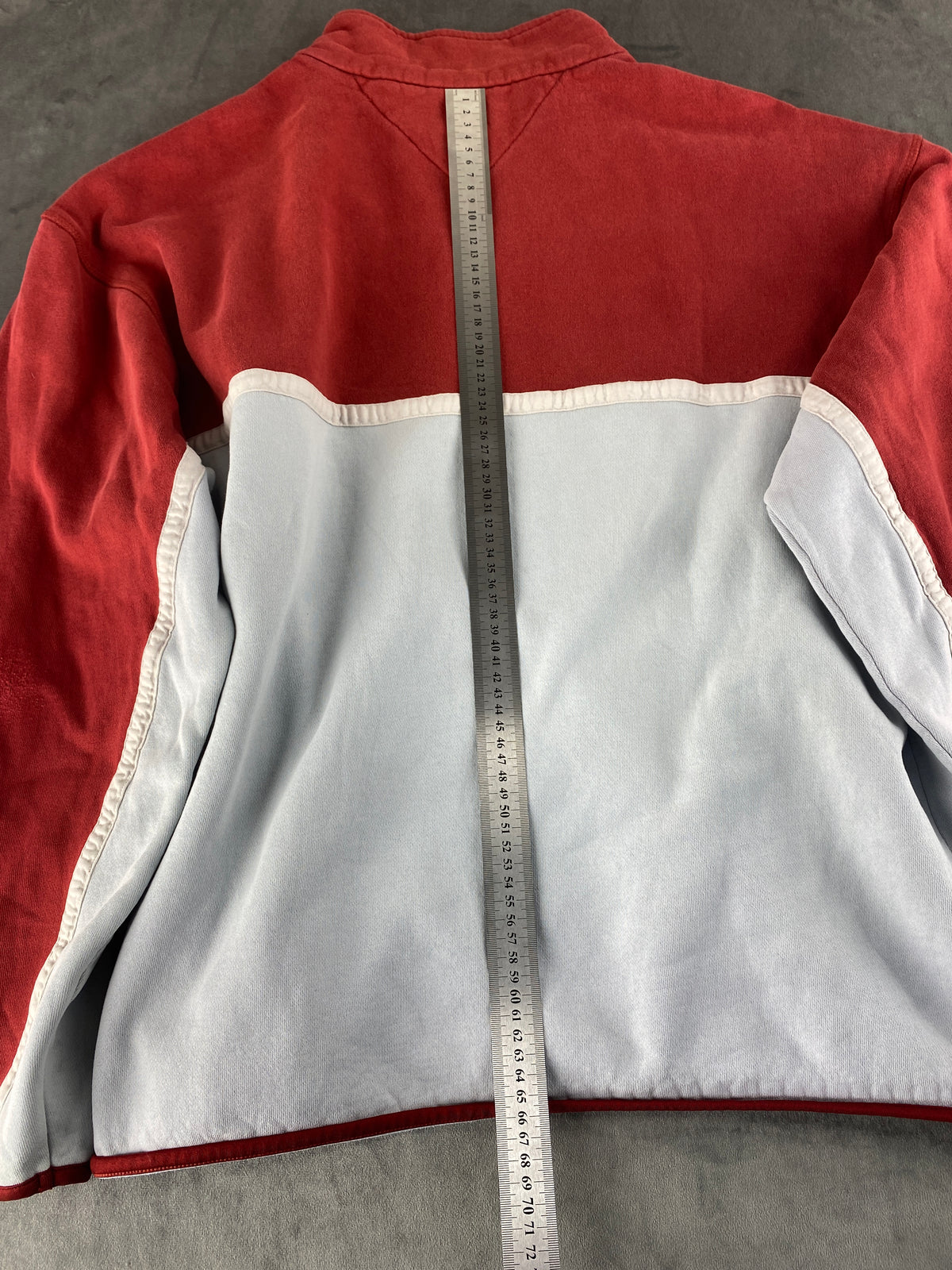 Felpa mezza zip in pile Tommy Hilfiger rossa vintage – Uomo Taglia L