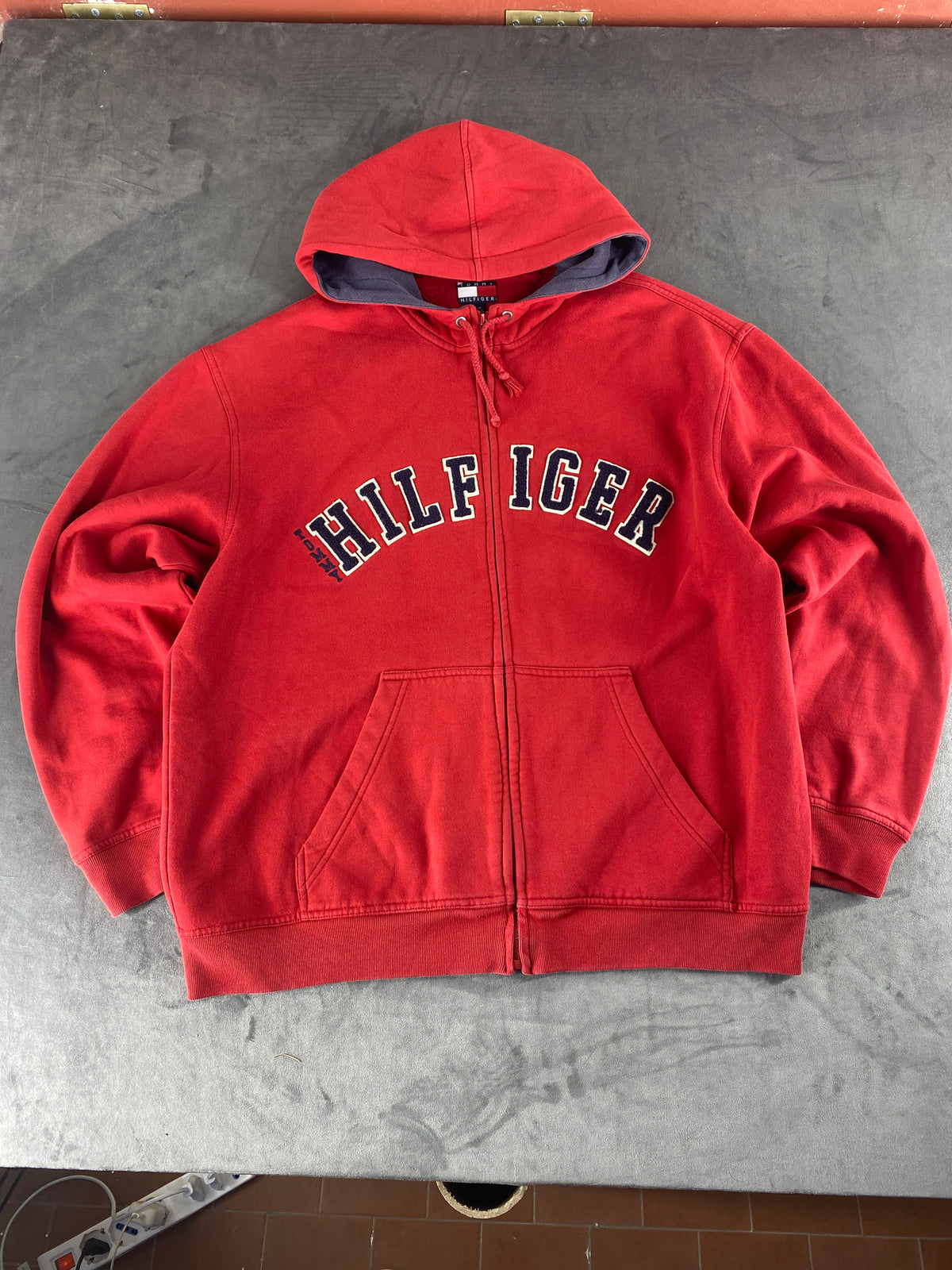 Felpa con cappuccio full-zip Tommy Hilfiger rossa vintage – Uomo Taglia XL