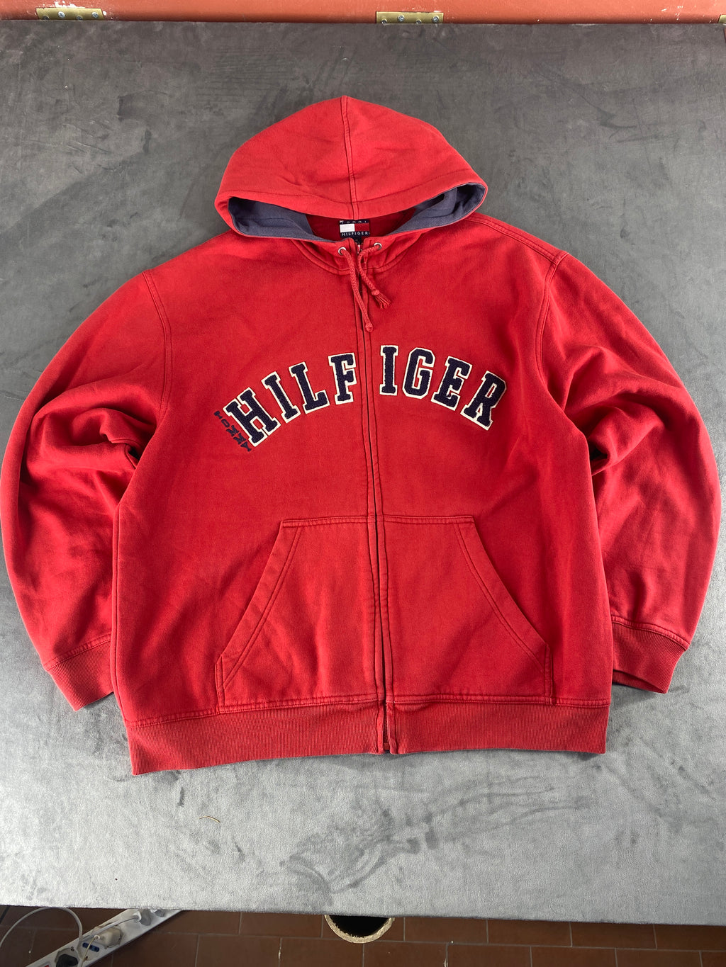 Felpa con cappuccio full-zip Tommy Hilfiger rossa vintage – Uomo Taglia XL