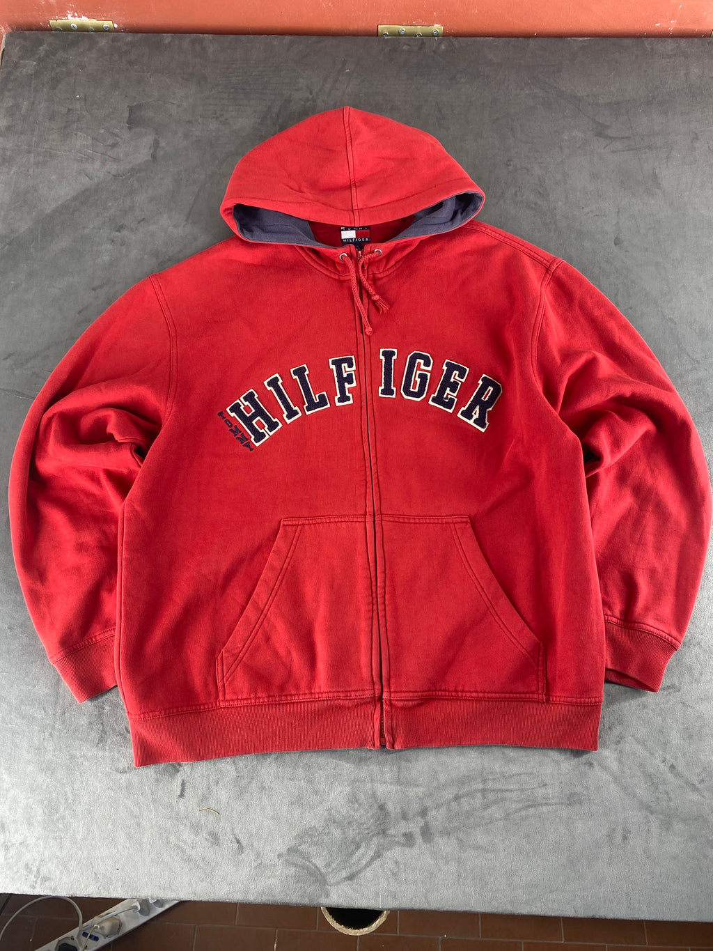 Felpa con cappuccio full-zip Tommy Hilfiger rossa vintage – Uomo Taglia XL