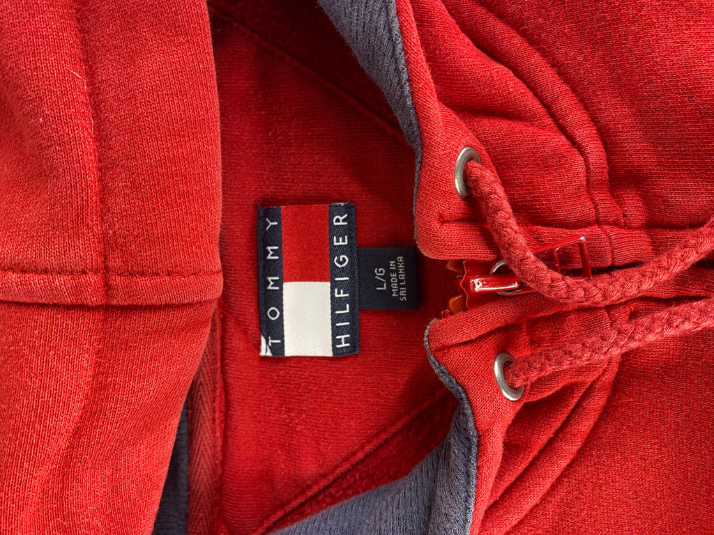Felpa con cappuccio full-zip Tommy Hilfiger rossa vintage – Uomo Taglia XL