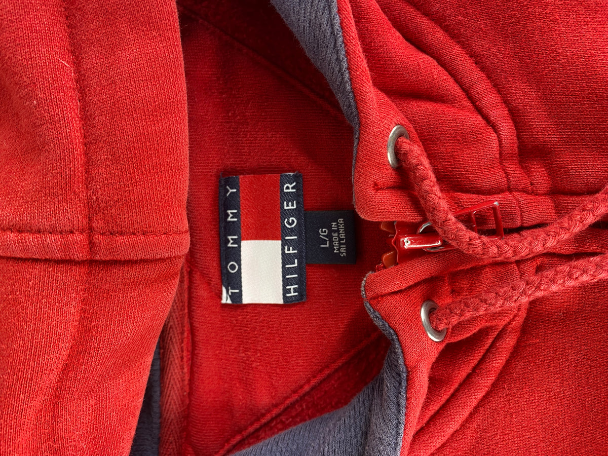 Felpa con cappuccio full-zip Tommy Hilfiger rossa vintage – Uomo Taglia XL