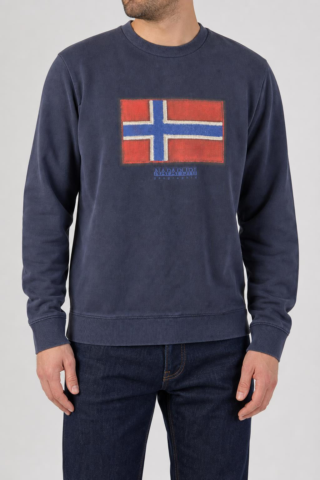Felpa girocollo Napapijri blu navy con bandiera vintage – Uomo Taglia XL