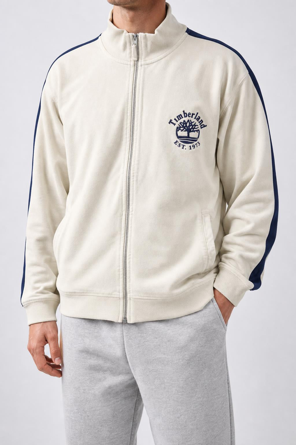 Felpa full-zip Timberland panna vintage – Uomo Taglia XL