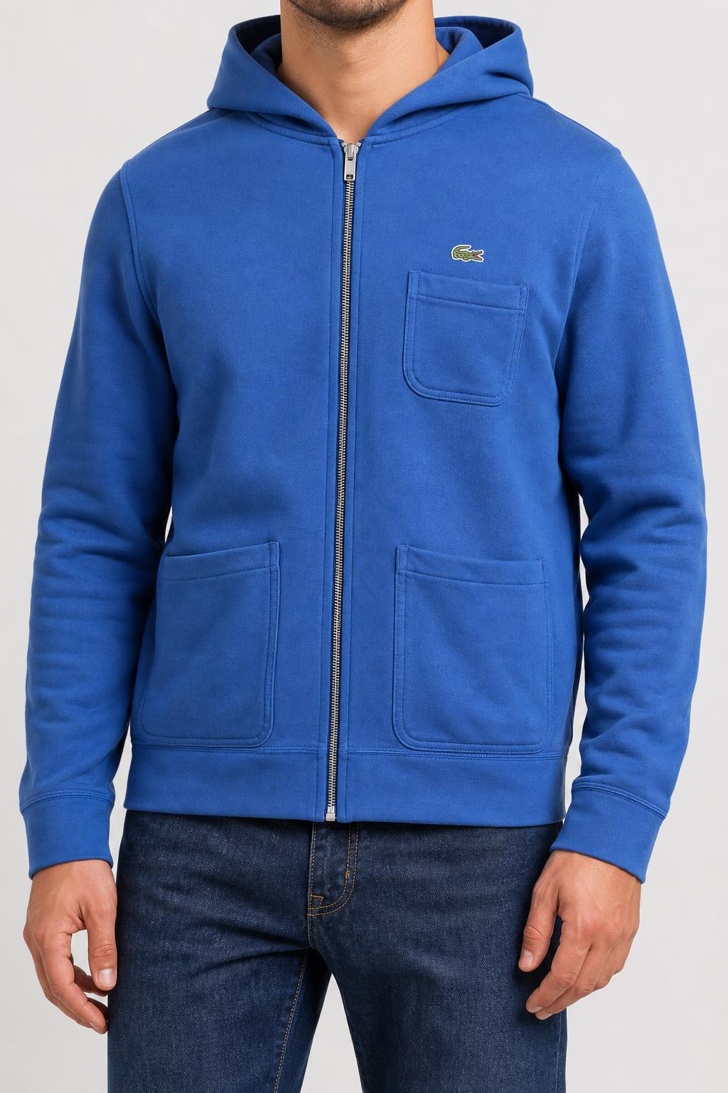 Felpa con cappuccio full-zip Lacoste blu royal vintage – Uomo Taglia L