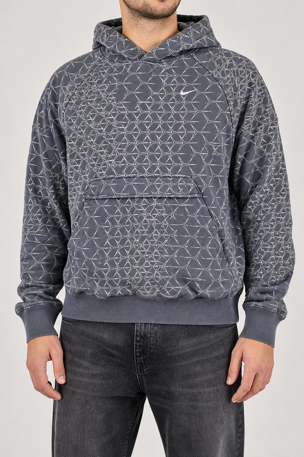 Felpa con cappuccio Nike grigia stampa geometrica vintage – Uomo Taglia XL