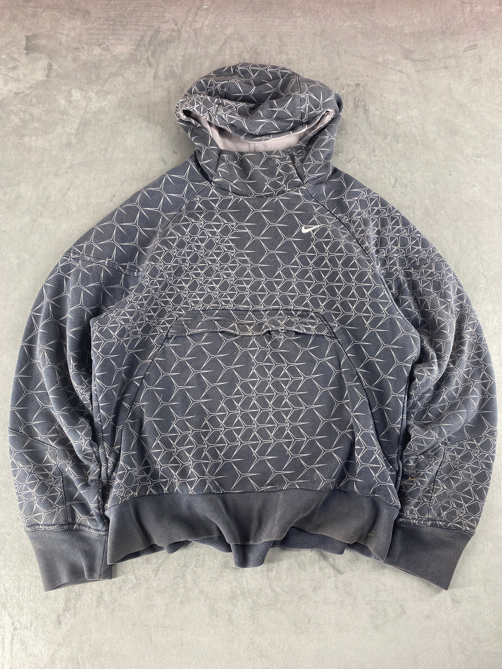 Felpa con cappuccio Nike grigia stampa geometrica vintage – Uomo Taglia XL