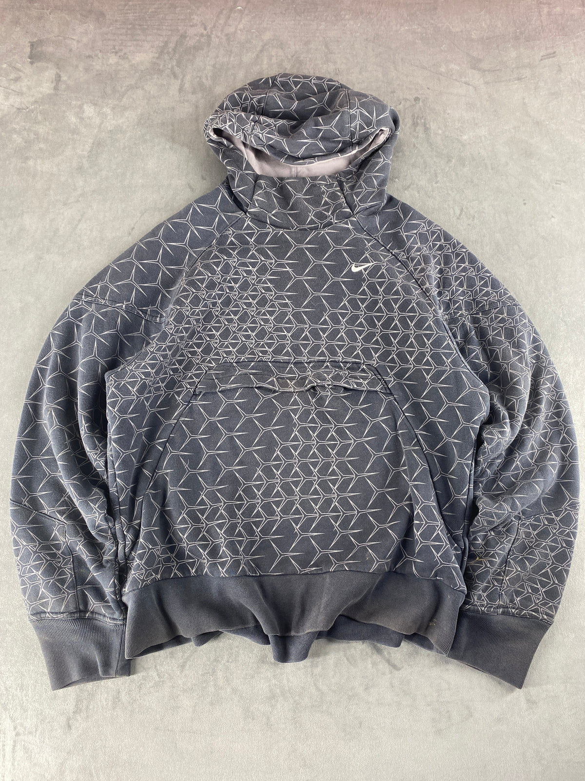 Felpa con cappuccio Nike grigia stampa geometrica vintage – Uomo Taglia XL