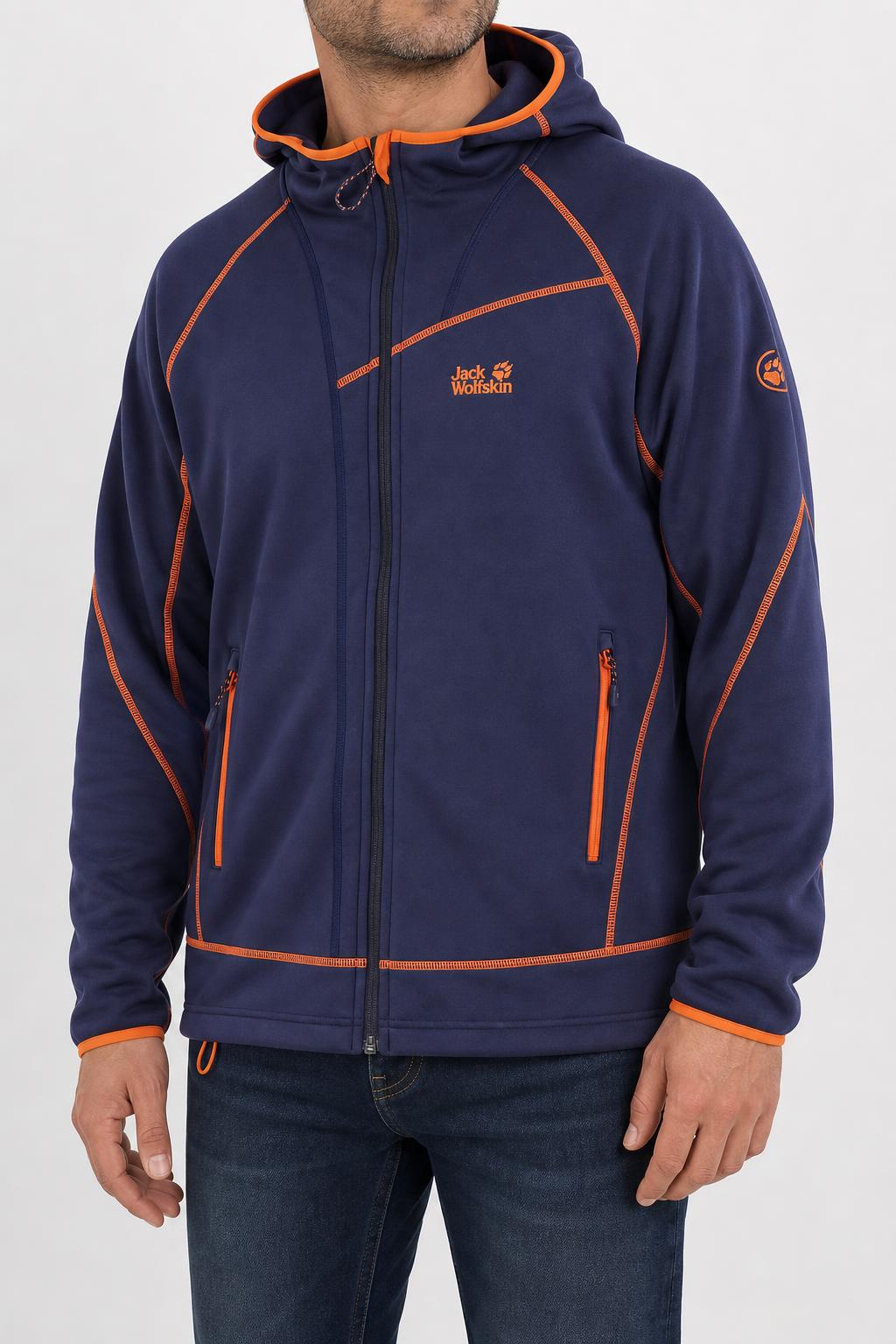 Giacca in pile con cappuccio Jack Wolfskin blu navy vintage – Uomo Taglia XL