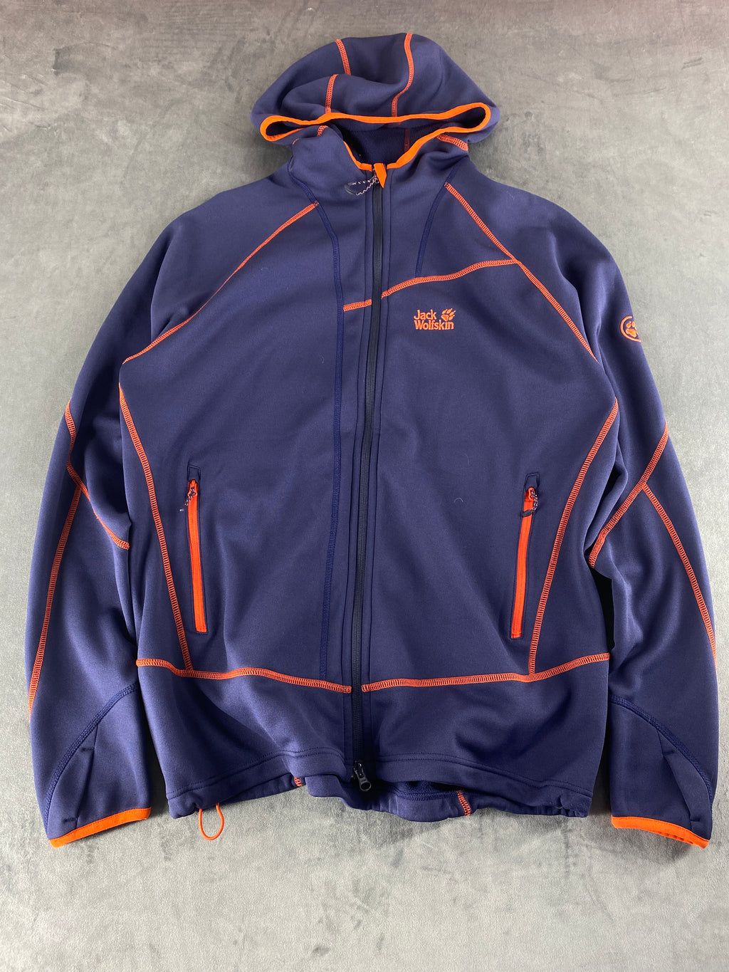 Giacca in pile con cappuccio Jack Wolfskin blu navy vintage – Uomo Taglia XL