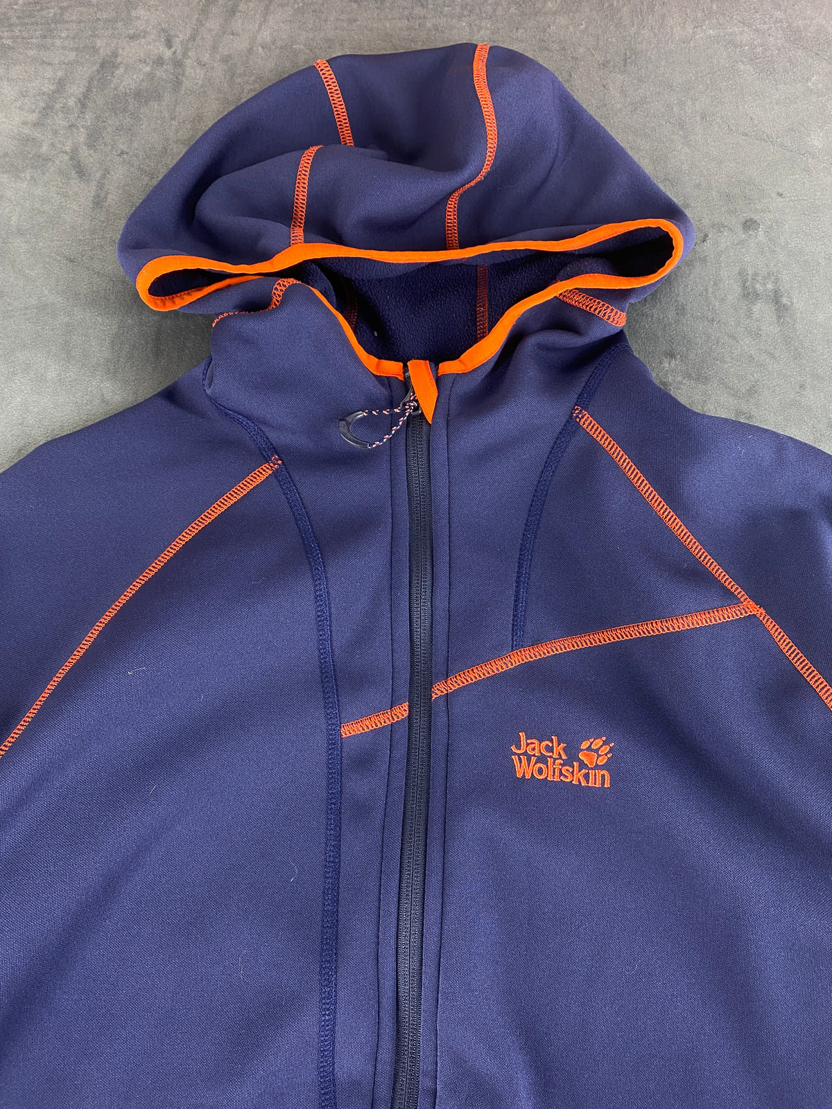 Giacca in pile con cappuccio Jack Wolfskin blu navy vintage – Uomo Taglia XL