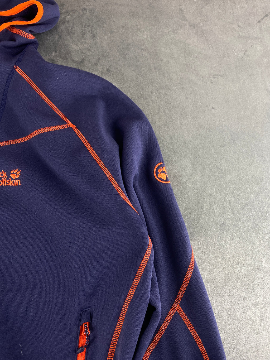 Giacca in pile con cappuccio Jack Wolfskin blu navy vintage – Uomo Taglia XL