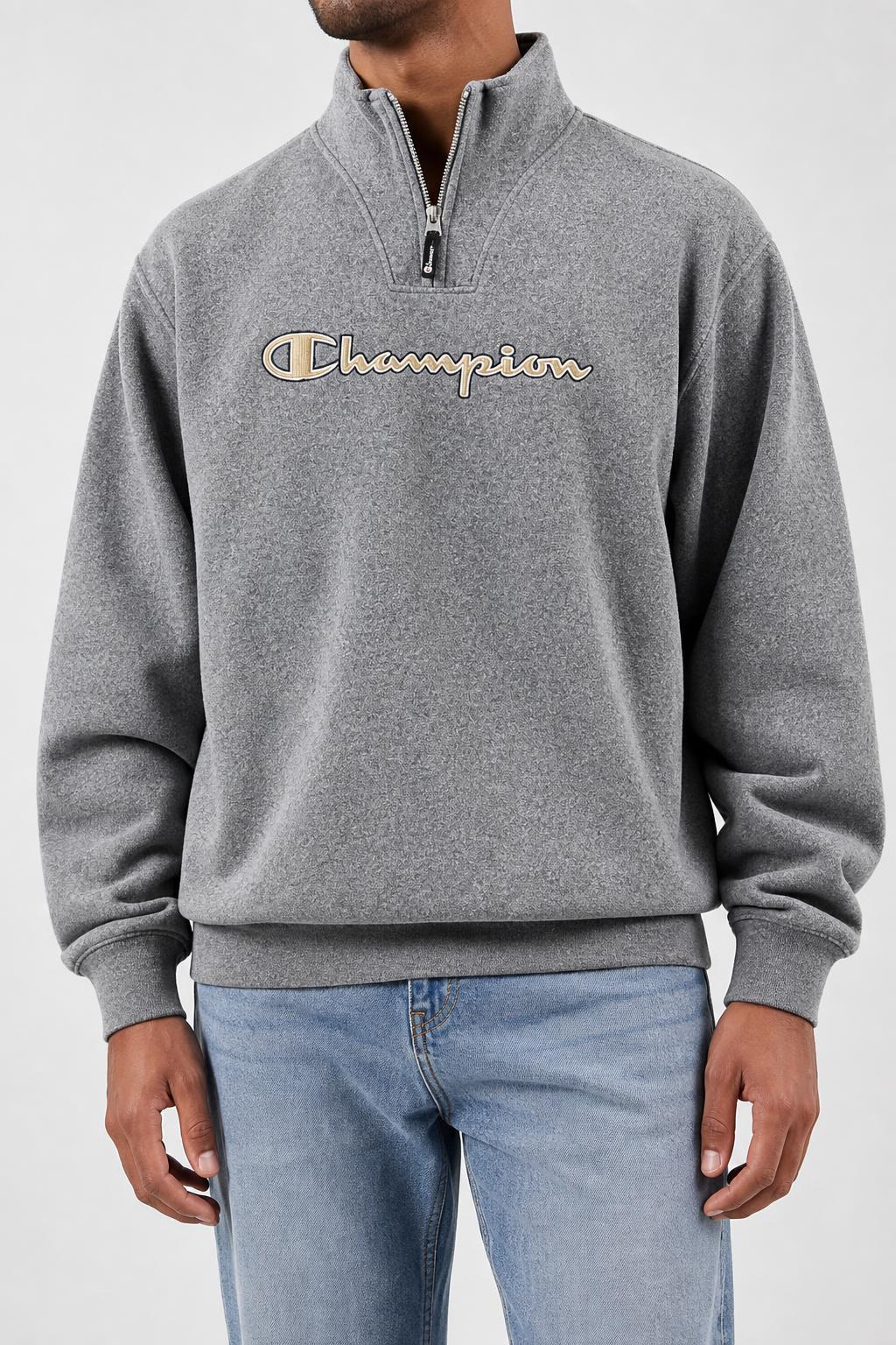 Felpa mezza zip Champion grigia vintage – Uomo Taglia XL