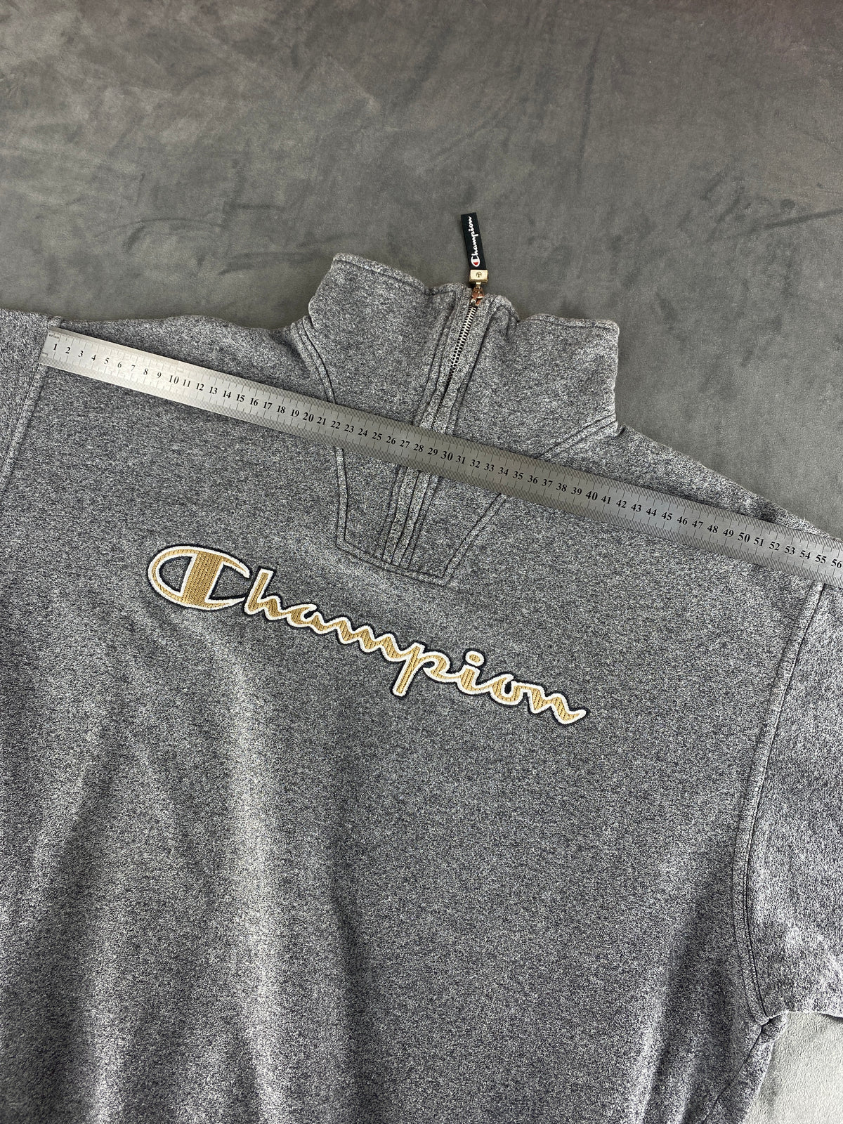 Felpa mezza zip Champion grigia vintage – Uomo Taglia XL