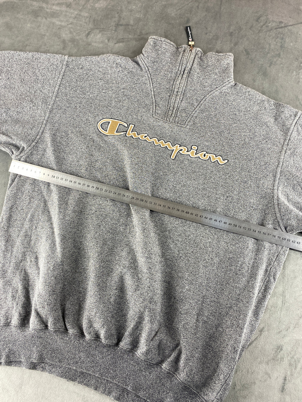 Felpa mezza zip Champion grigia vintage – Uomo Taglia XL