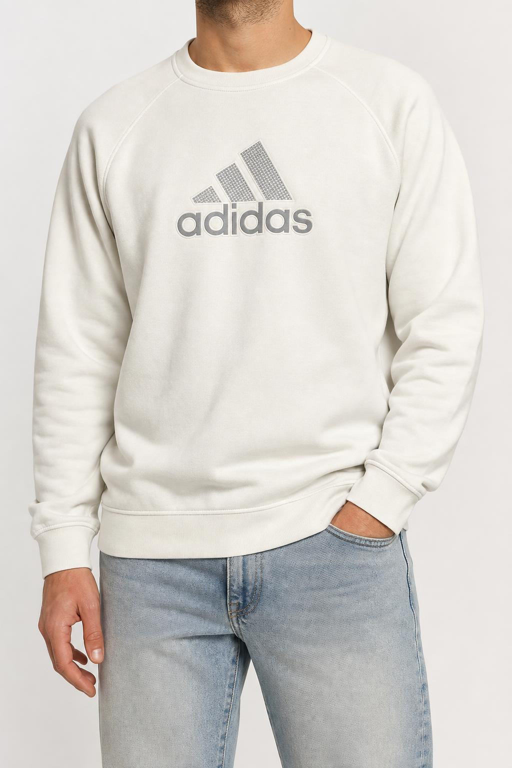 Felpa girocollo Adidas panna logo vintage – Uomo Taglia L