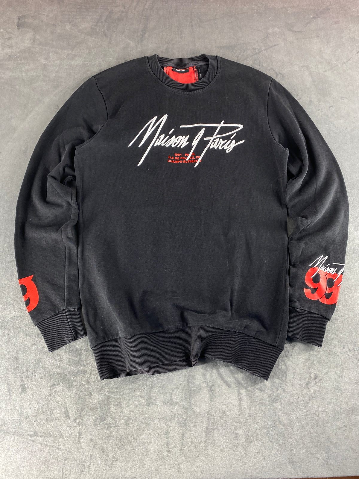 Felpa girocollo Maison 9 Paris nera vintage – Uomo Taglia L