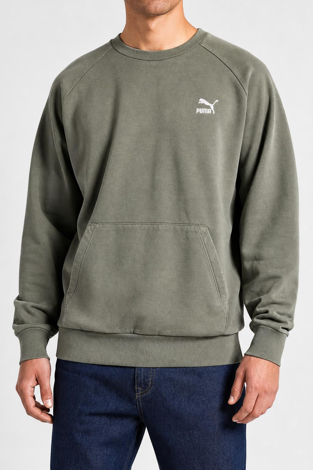Felpa girocollo Puma verde militare vintage – Uomo Taglia XL