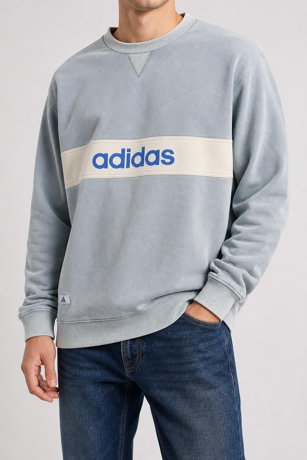 Felpa girocollo Adidas azzurra vintage anni '90 – Uomo Taglia XL