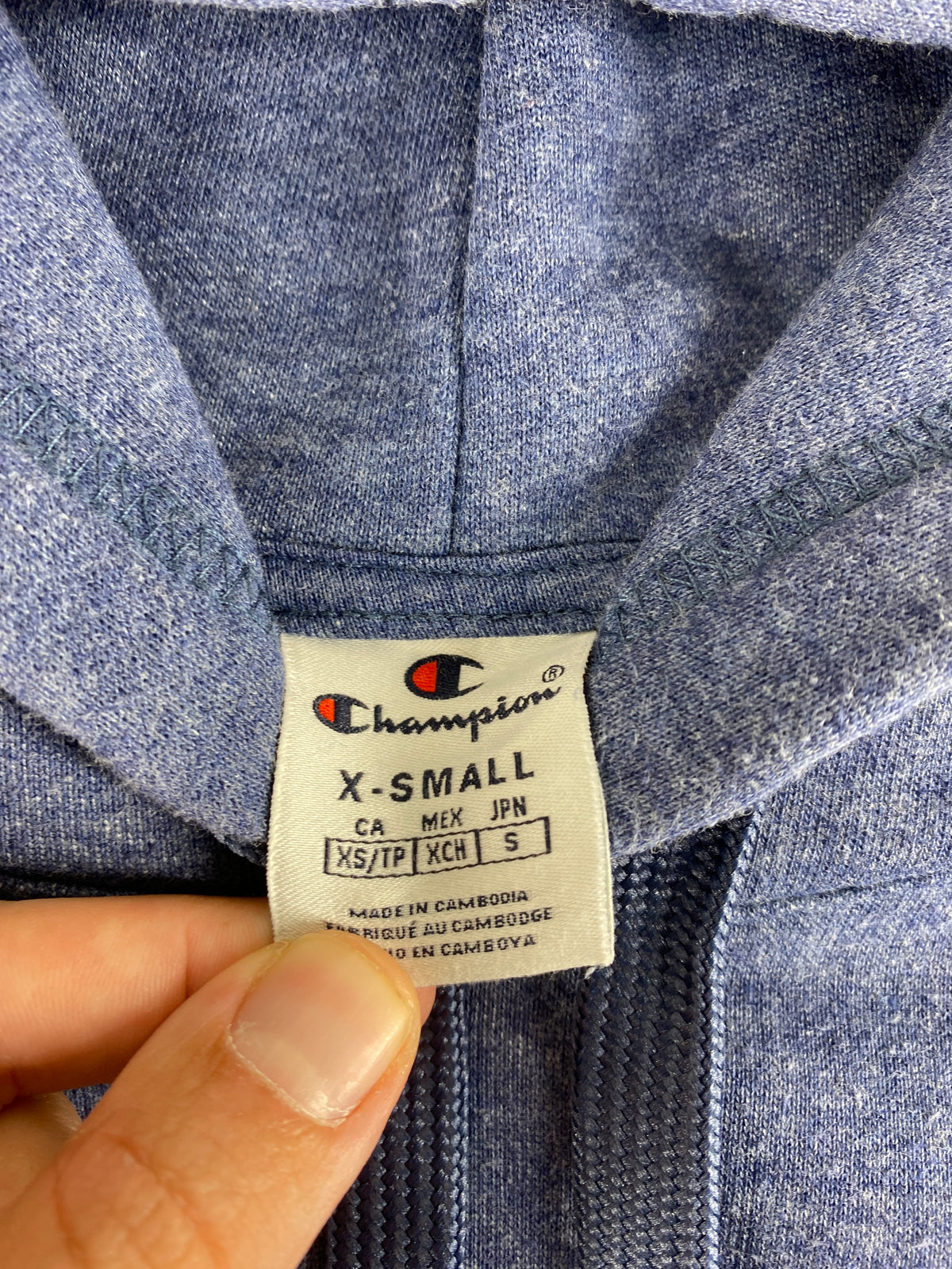 Felpa con cappuccio Champion blu melange vintage – Uomo Taglia L