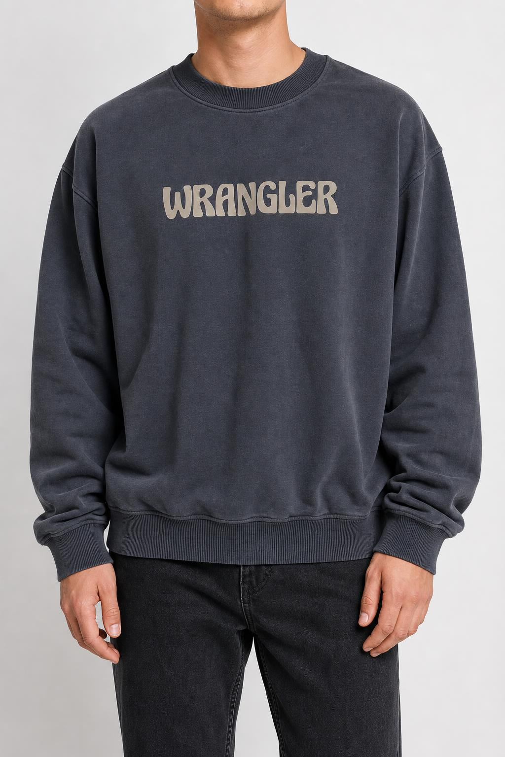 Felpa girocollo Wrangler nera vintage – Uomo Taglia XL