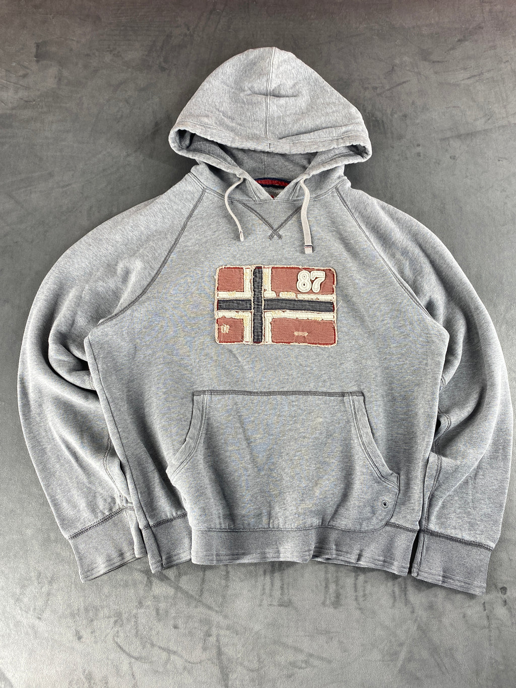 Felpa con cappuccio Napapijri grigia bandiera vintage – Uomo Taglia XL