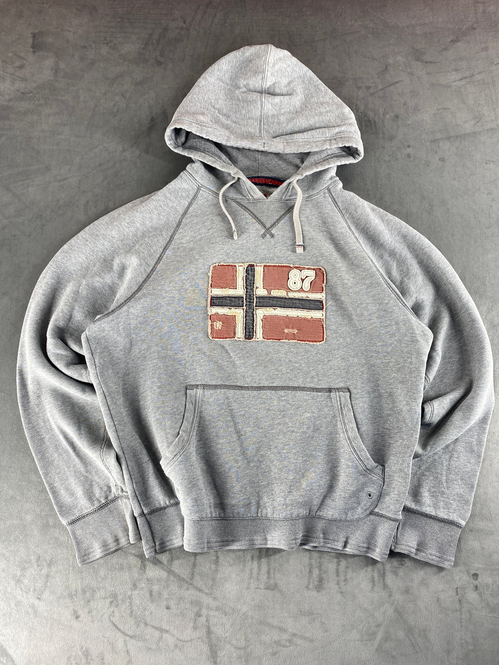 Felpa con cappuccio Napapijri grigia bandiera vintage – Uomo Taglia XL