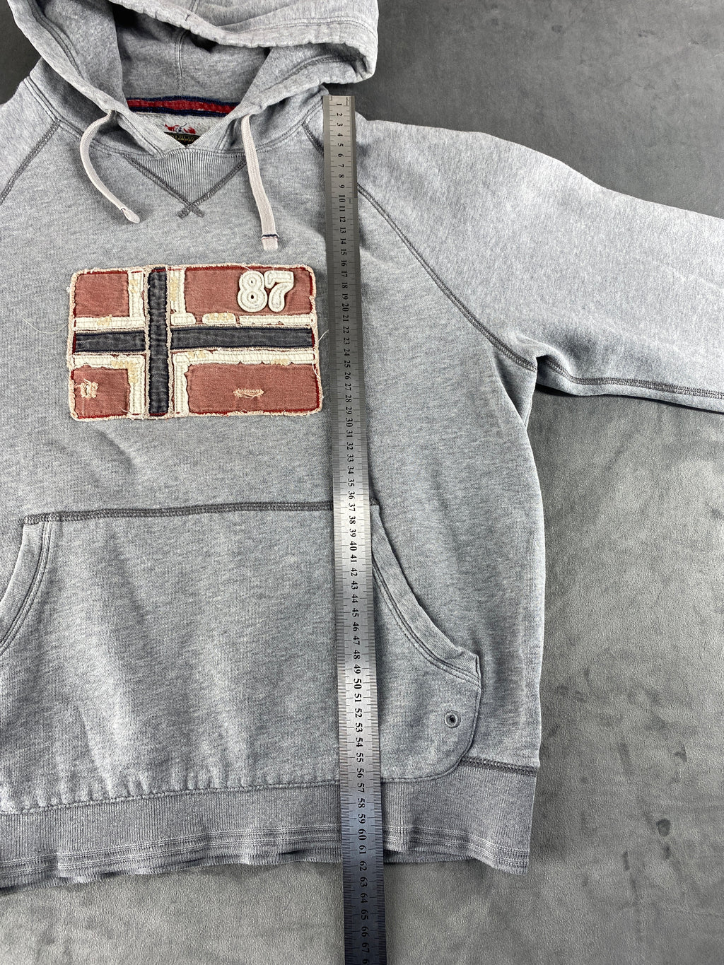 Felpa con cappuccio Napapijri grigia bandiera vintage – Uomo Taglia XL