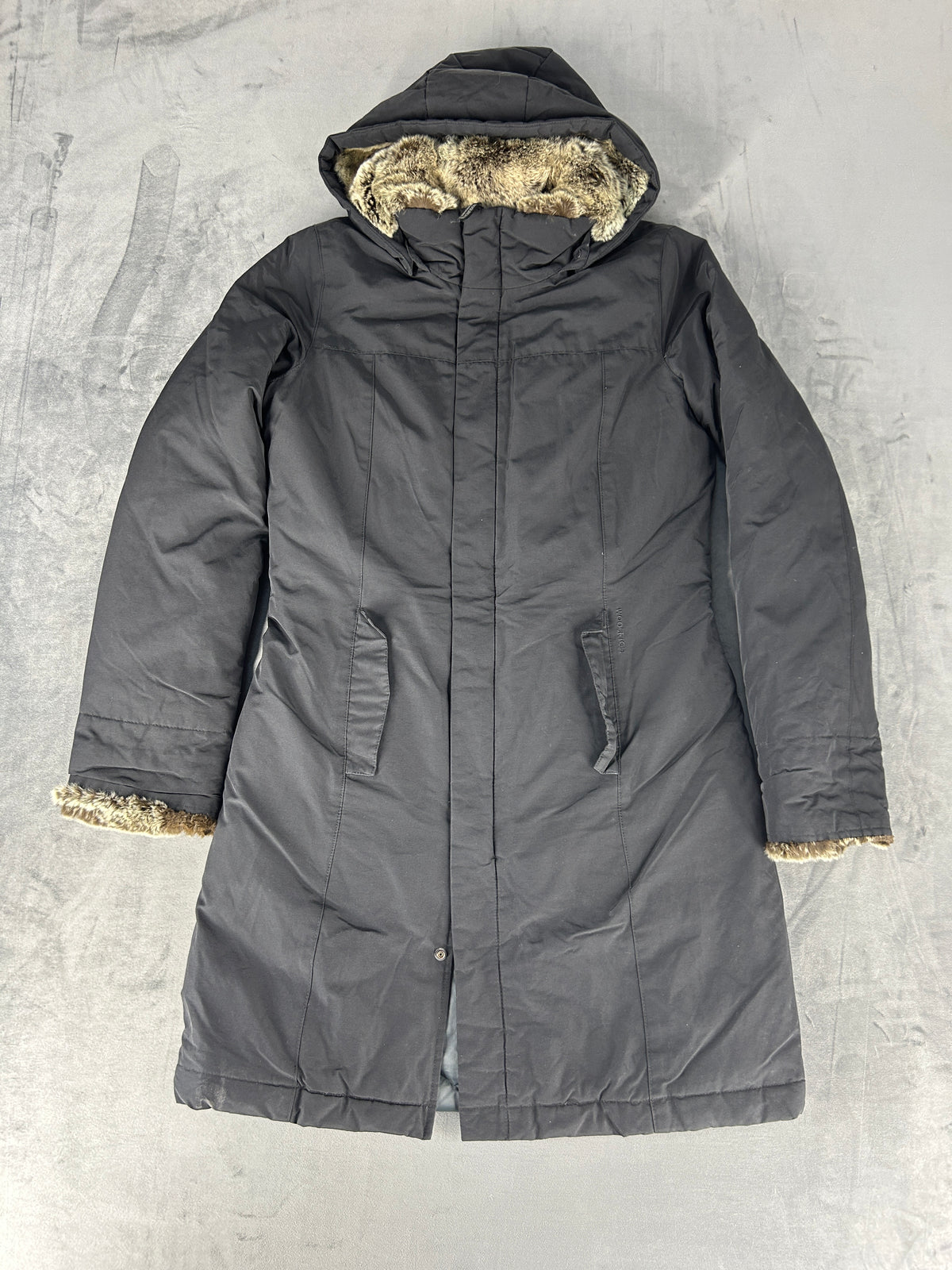Parka con cappuccio e pelliccia nero vintage – Uomo Taglia L