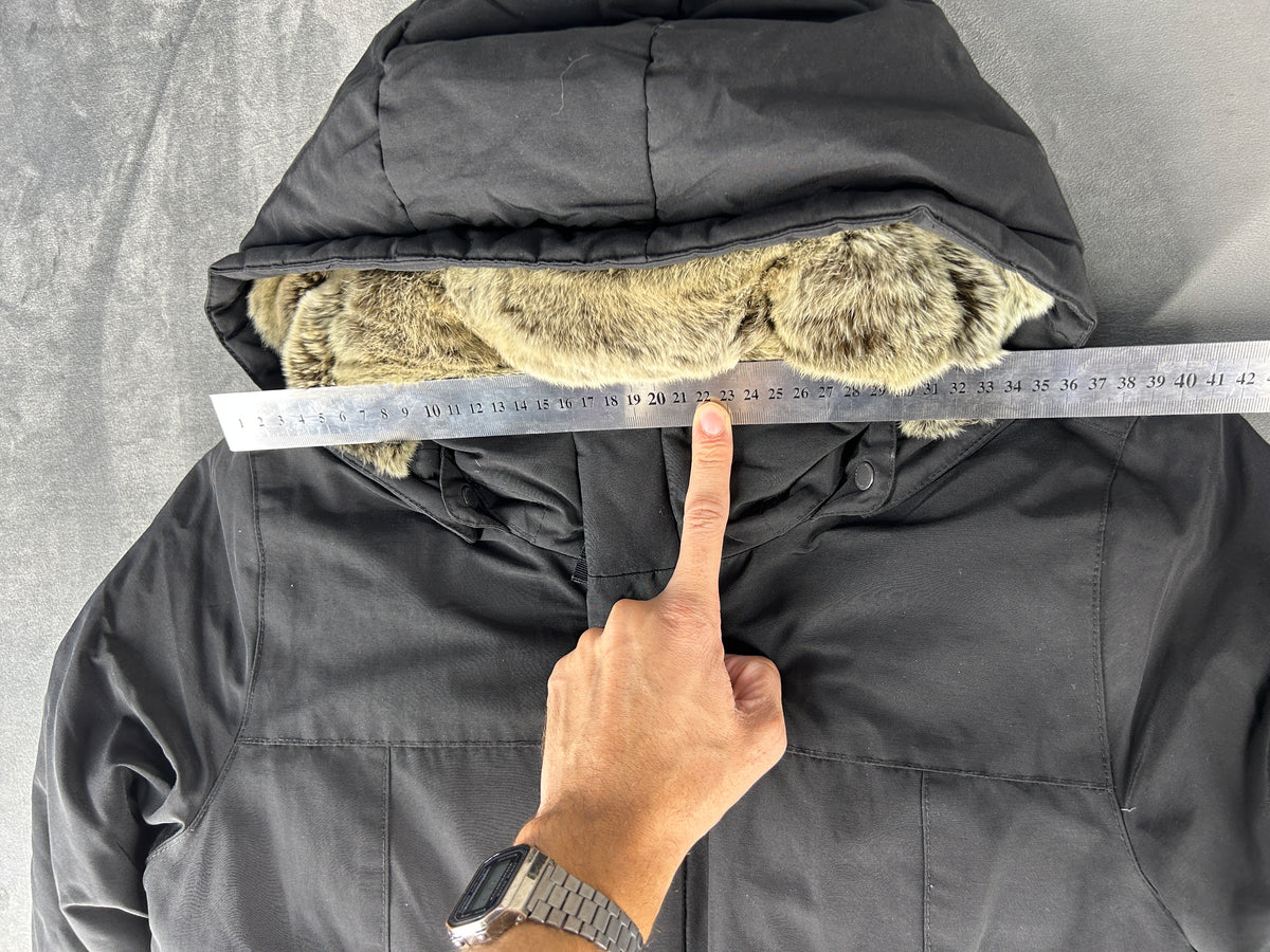 Parka con cappuccio e pelliccia nero vintage – Uomo Taglia L