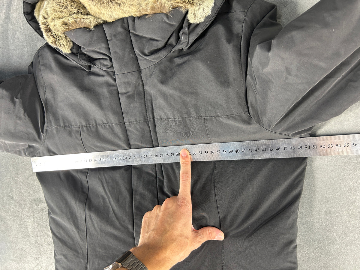 Parka con cappuccio e pelliccia nero vintage – Uomo Taglia L