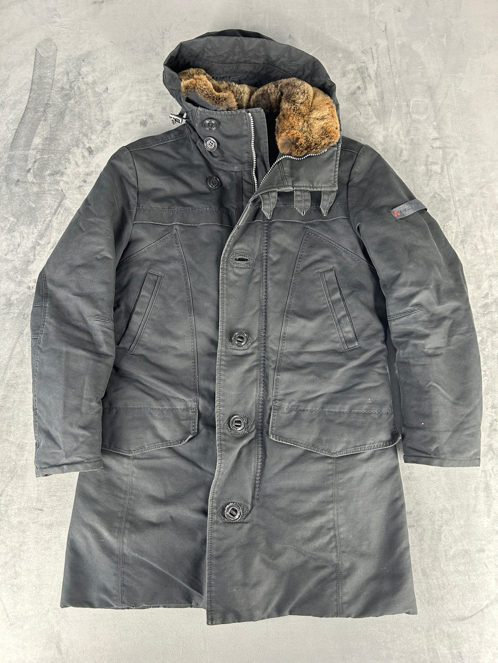 Parka Peuterey con cappuccio e pelliccia antracite vintage – Uomo Taglia L