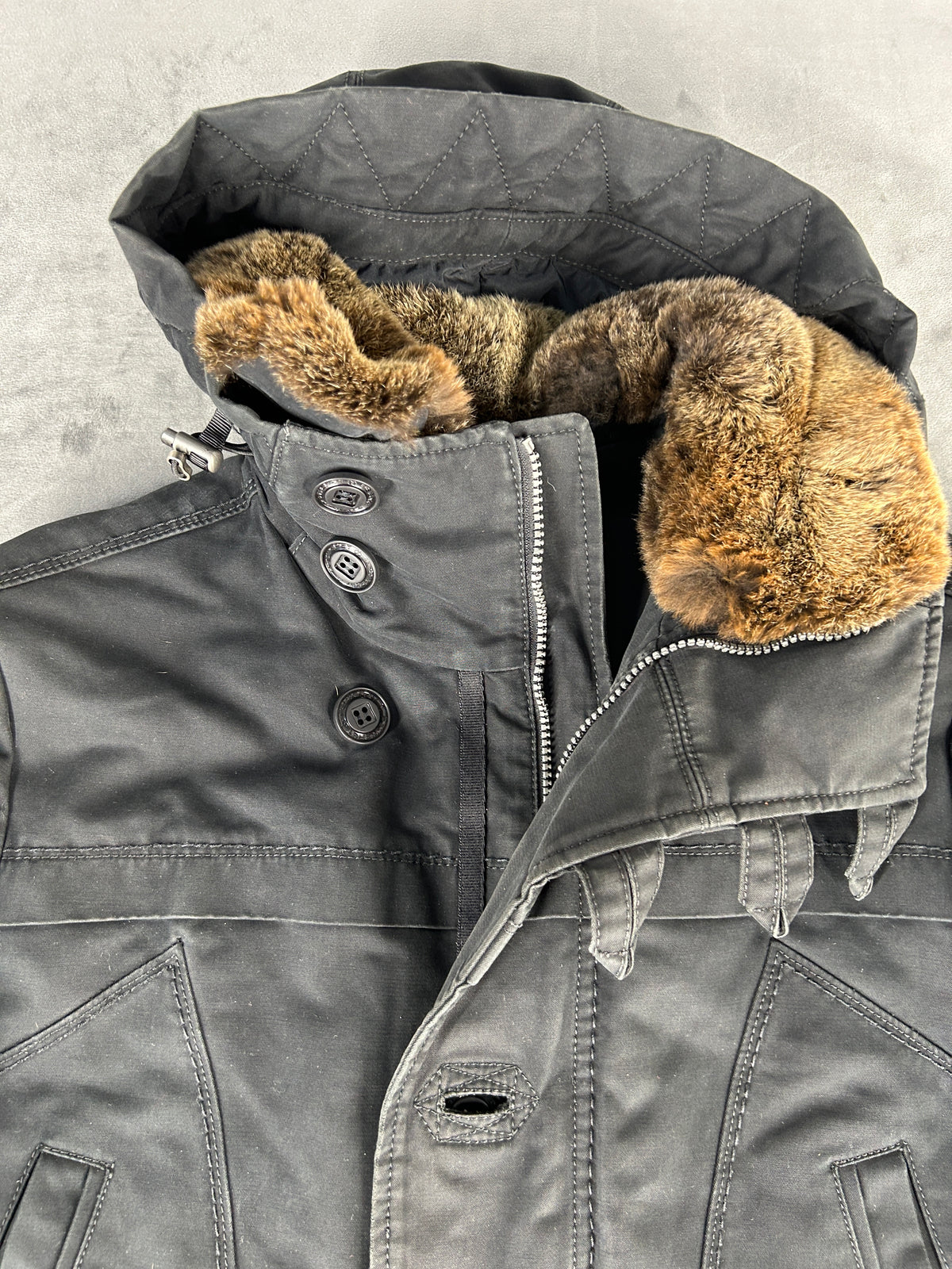 Parka Peuterey con cappuccio e pelliccia antracite vintage – Uomo Taglia L