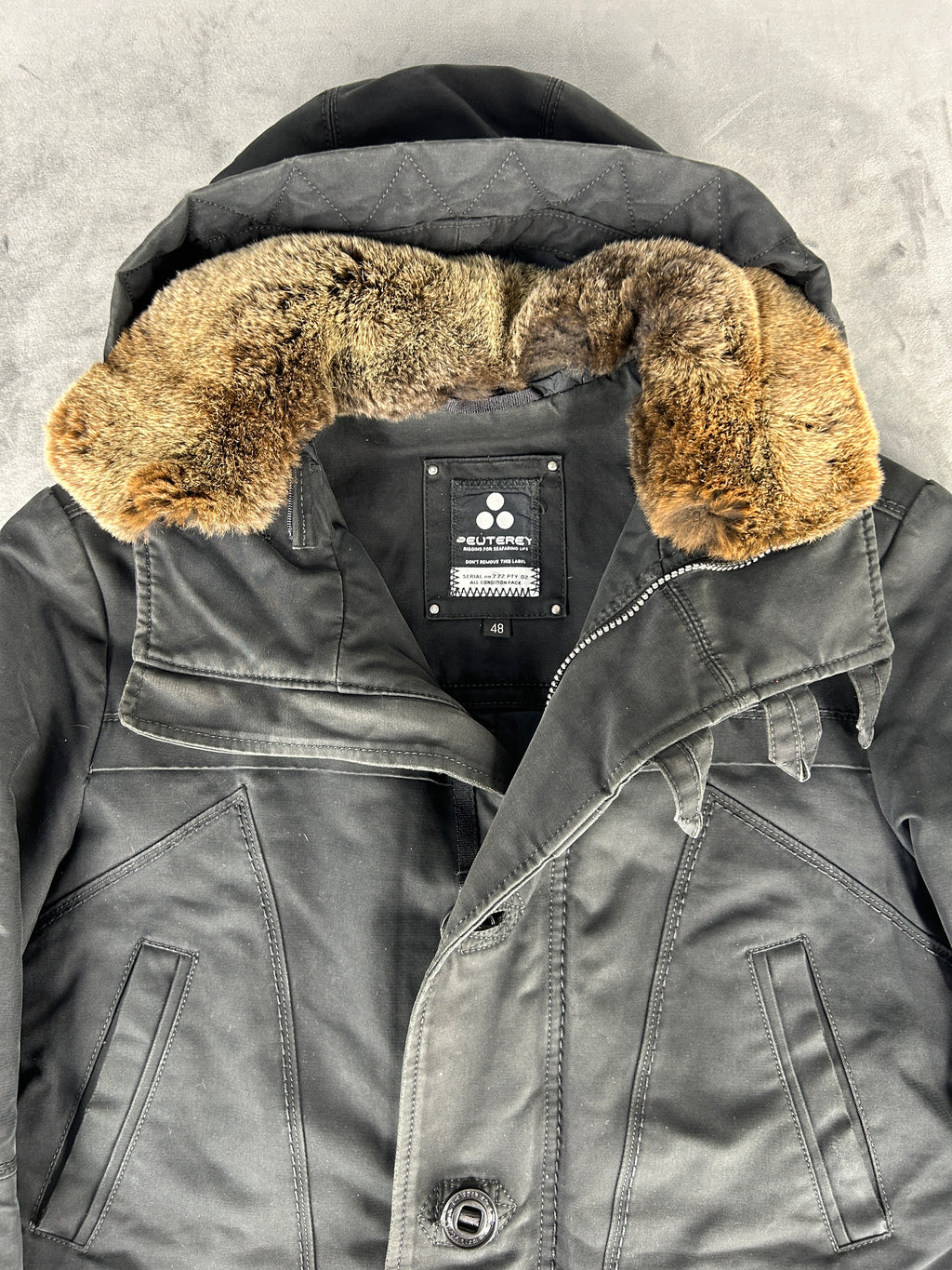 Parka Peuterey con cappuccio e pelliccia antracite vintage – Uomo Taglia L