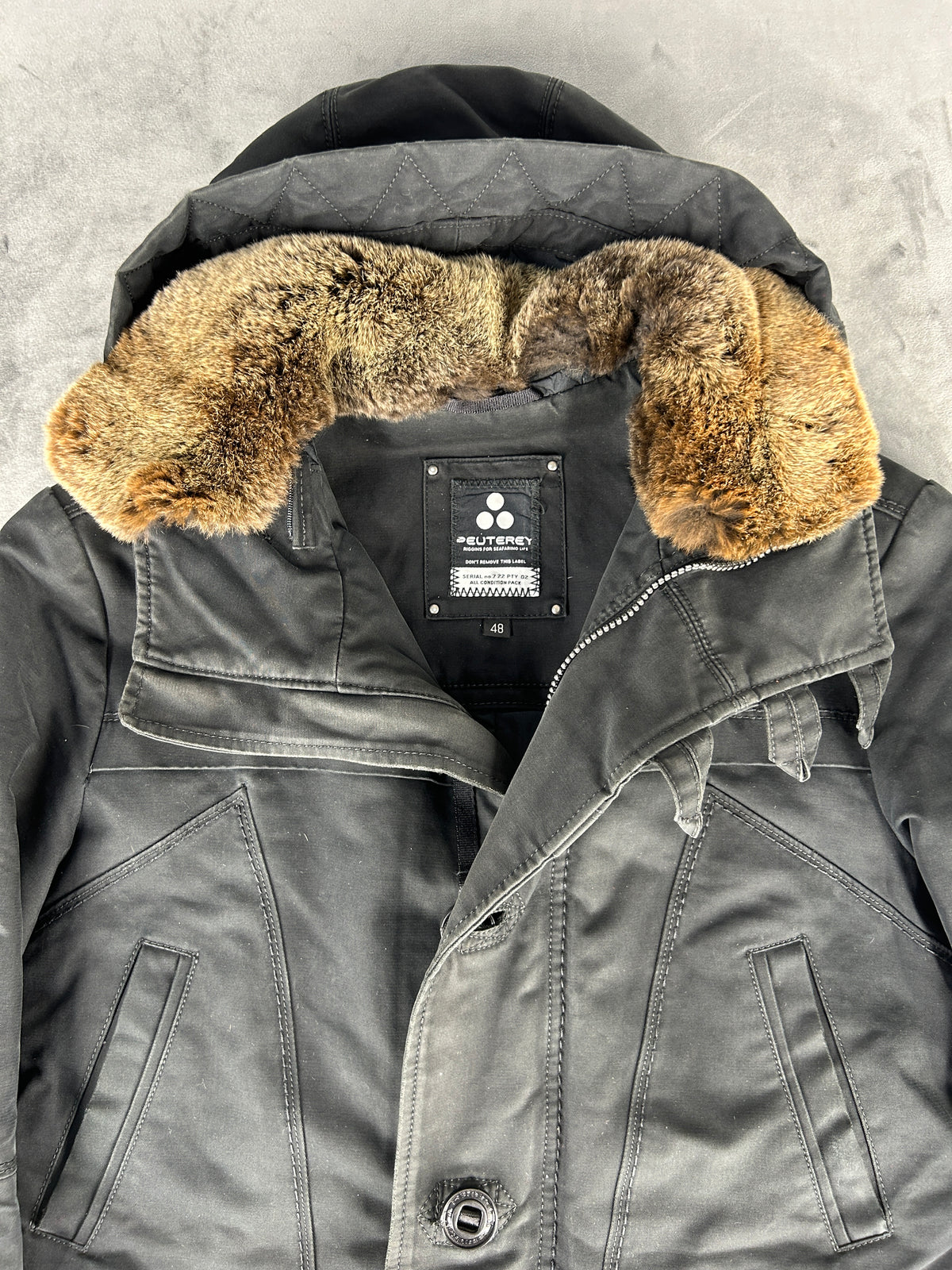 Parka Peuterey con cappuccio e pelliccia antracite vintage – Uomo Taglia L