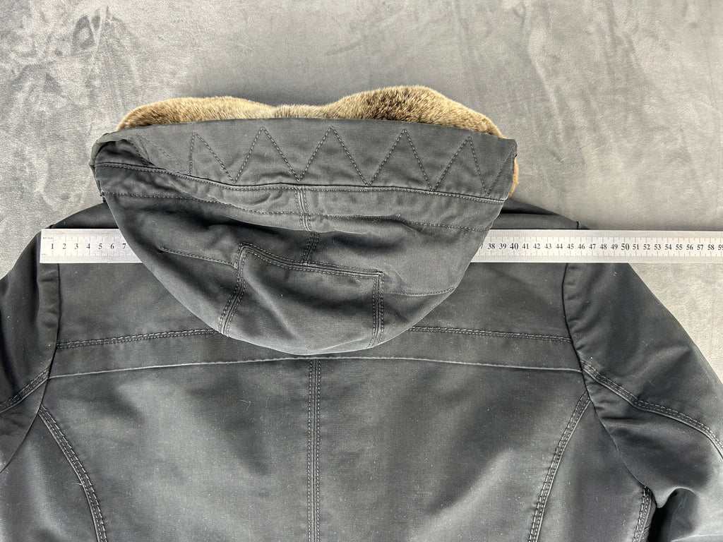 Parka Peuterey con cappuccio e pelliccia antracite vintage – Uomo Taglia L