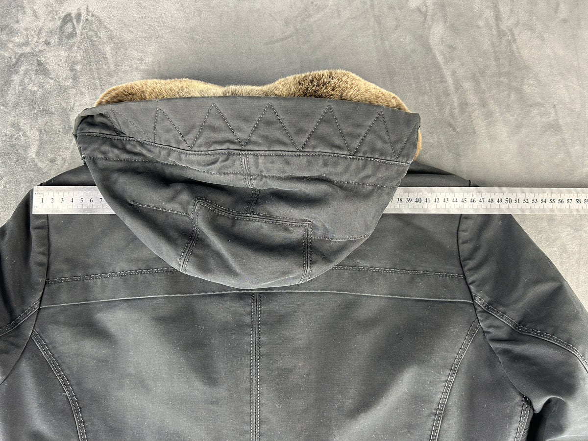 Parka Peuterey con cappuccio e pelliccia antracite vintage – Uomo Taglia L