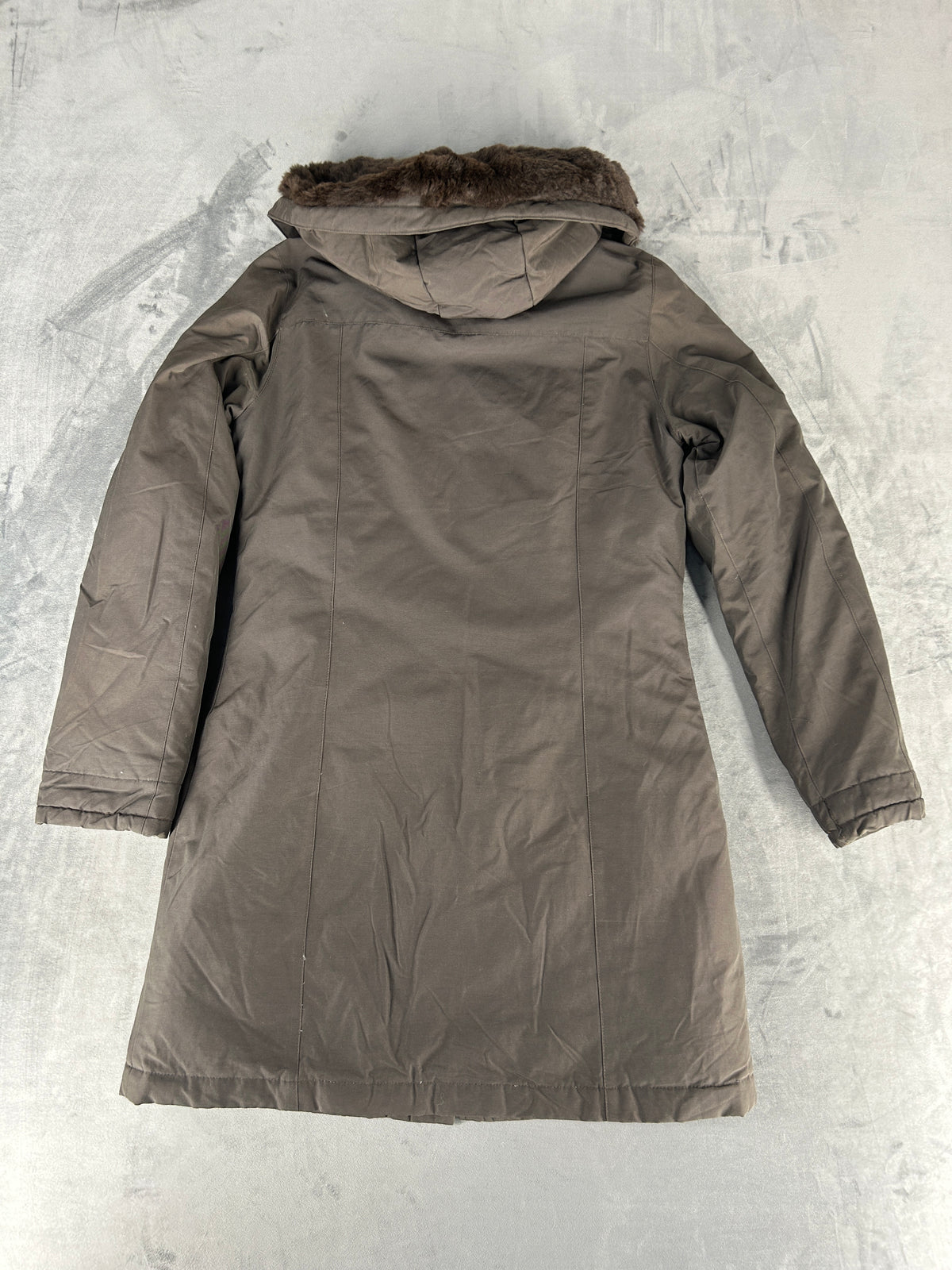 Parka Woolrich con cappuccio e pelliccia grigio vintage – Uomo Taglia L