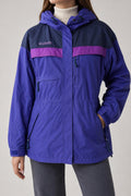 Giacca Columbia viola e blu con cappuccio vintage – Donna Taglia L