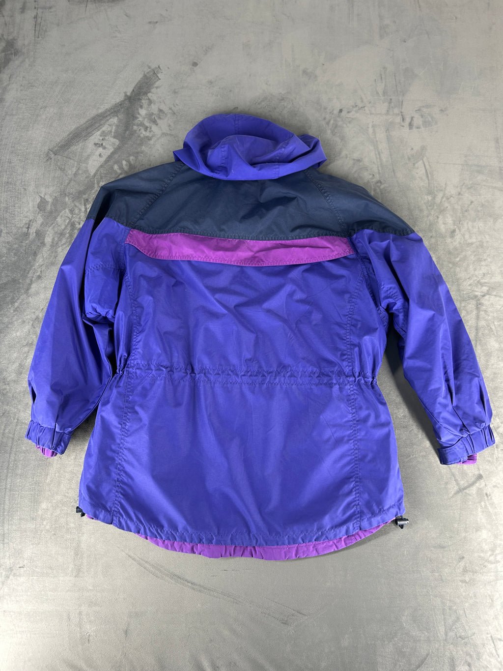 Giacca Columbia viola e blu con cappuccio vintage – Donna Taglia L