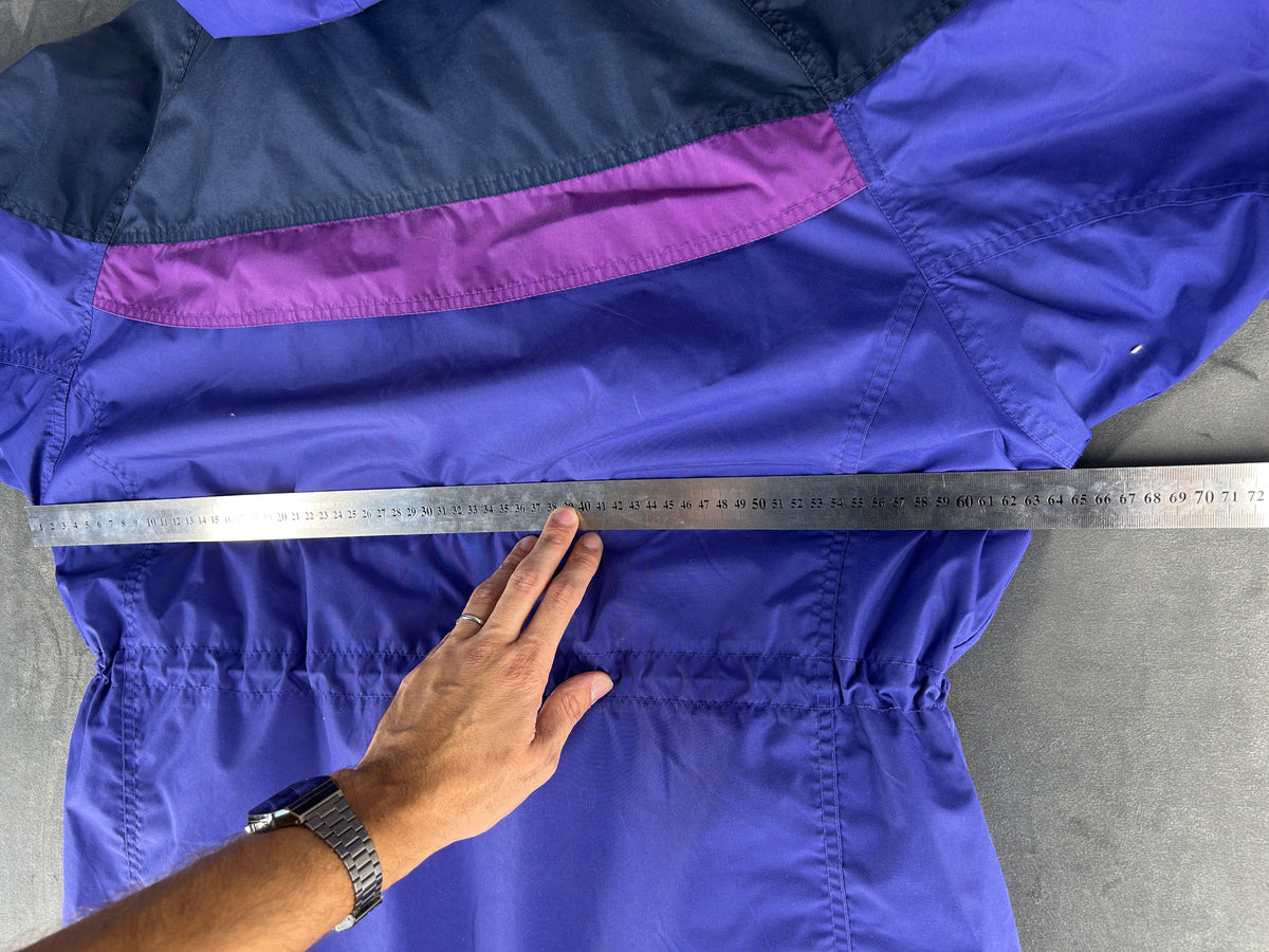 Giacca Columbia viola e blu con cappuccio vintage – Donna Taglia L