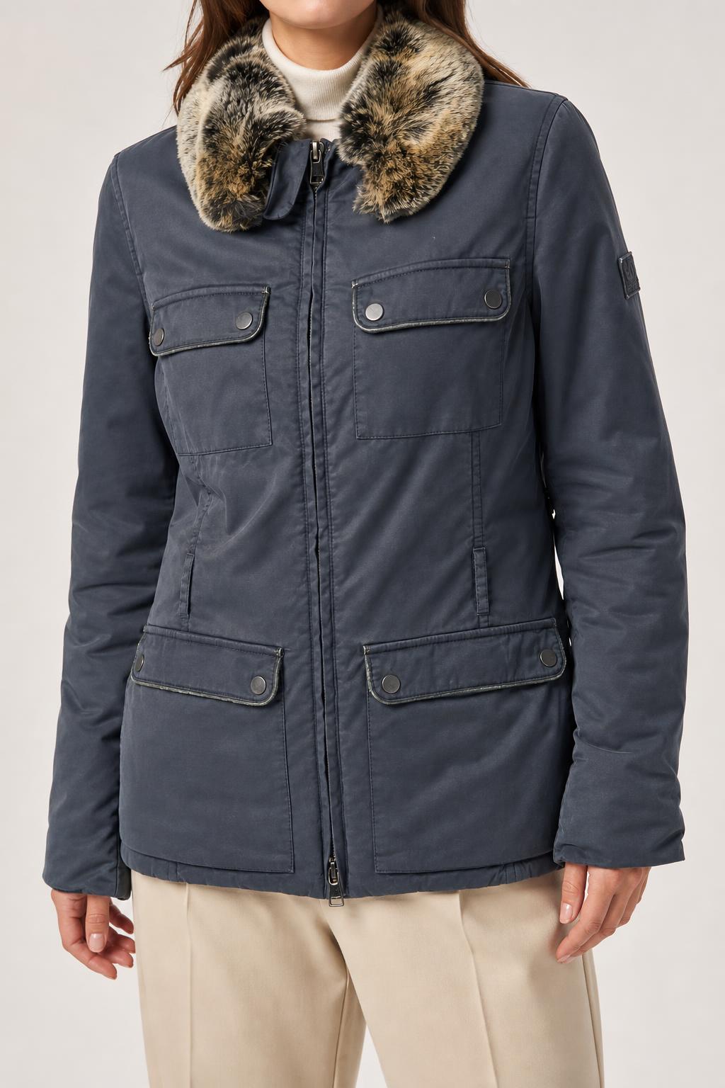 Giacca Belstaff Silver grigia con collo effetto pelliccia vintage – Donna Taglia 42