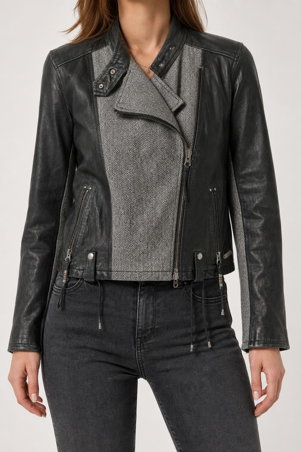 Giacca biker Replay nera e grigia vintage – Donna Taglia L