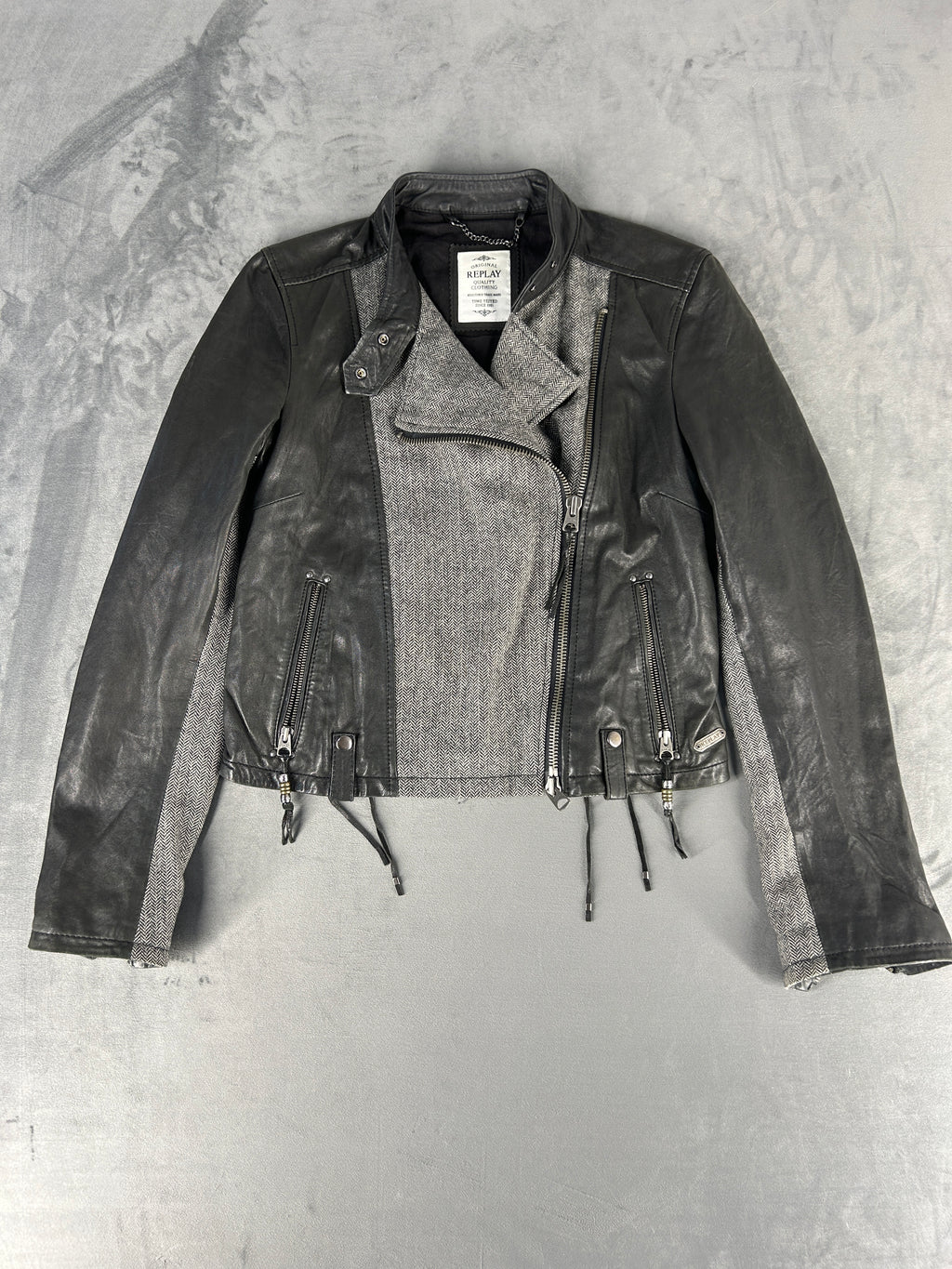 Giacca biker Replay nera e grigia vintage – Donna Taglia L