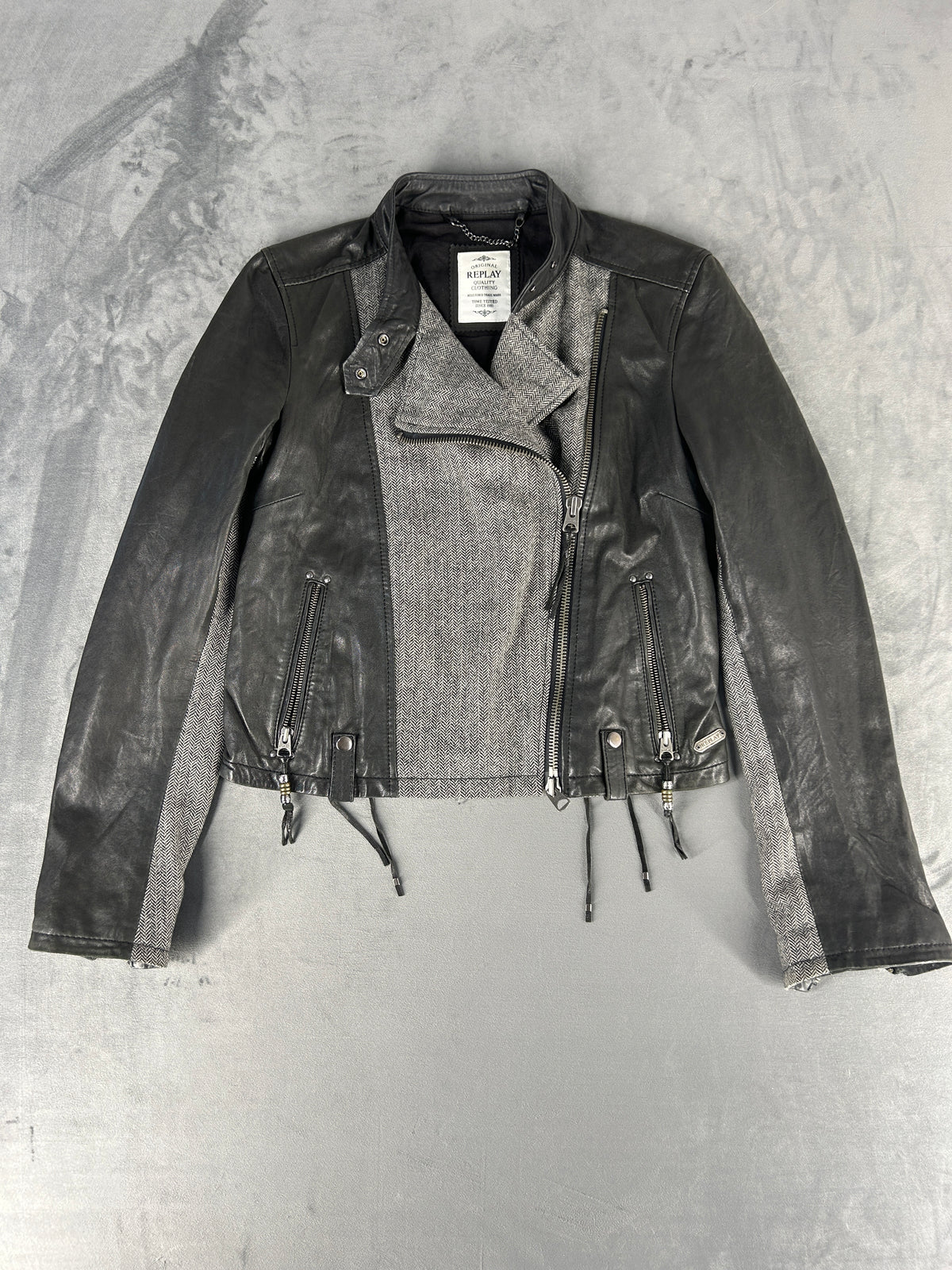 Giacca biker Replay nera e grigia vintage – Donna Taglia L